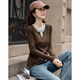 Demana contains fluffy sheep wool, autumn design fake two-piece sweater, color-blocked slim long-sleeved sweater for women
