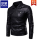 ROMON Thin Slim Leather Jacket Men's Lapel Leather Jacket Trendy Casual Handsome Autumn and Winter Velvet Motorcycle Jacket Men Black Thin M Recommended 100-110 Jin Jin equals 0.5 kg