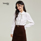Tumando white bow long-sleeved shirt for women, high-end, luxury, age-reducing, western style, sweet workplace commuting shirt, white M