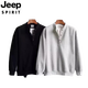 JEEP SPIRIT Japanese retro autumn and winter men's Henry collar long-sleeved bottoming shirt casual loose pullover sweatshirt thickened large size black style plus velvet 3XL