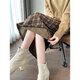 Awakening Paradise Winter Hip Skirt High Waist Slim Versatile Retro Plaid A-Line Woolen Skirt Women Green Plaid L