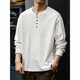 Spring and Autumn New 2025 Pure Cotton Henley Collar Men's Sweater Loose Long Sleeve T-Shirt American Top White Bottoming Shirt BN201 White Velvet L Suitable Weight 130-145Jin Jin is equal to 0.5 kg