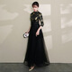 Timochi New Chinese Style Women's Banquet Evening Dress Small 2026 Chinese Style Black Temperament Long Style Host Style Solo Finger Black M