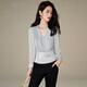 Late White New Product 2025 Autumn V-neck Temperament Top Fashionable Versatile Slim Commuting Shirt for Women Silver Gray M