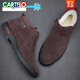 CARTELO Winter Men's Cotton Shoes Genuine Leather Plus Fleece Frosted Leather High Top Warm Cotton Shoes Anti-Slip Reverse Cowhide Cowhide Men's Shoes Lace-up Black 9858 38