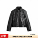ZARA simple and versatile black men's long-sleeved leather jacket is comfortable and loose black M (180/96A)