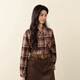 SEIFINI Hong Kong style retro commuter shirt 2025 autumn and winter new contrast color plaid long-sleeved temperament lapel top for women black M
