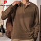Pierre Cardin 2025 Spring and Autumn New American Retro Casual Henley Collar Long Sleeve T-Shirt Men's Versatile Simple Solid Color Bottoming Shirt Brown XL Recommended 115-145 Jin Jin equals 0.5 kg