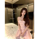 ACJKMummyCat laying cat kitten ears bow stitched imitation silk fur princess day dress cherry blossom pink L
