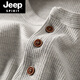 JEEP SPIRIT Jeep waffle Henry collar men's solid color loose knitted collar button-down shirt casual spring and autumn long-sleeved new product light gray XS (100-115Jin Jin equals 0.5kg)