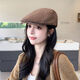 New retro plaid forward hat Japanese style spring and autumn all-match fashion big head painter British duck beret brown woolen plaid forward hat