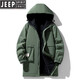 JEEP SPIRIT秋冬加绒中长款风衣外套男2025冬季连帽棉衣加厚保暖大码夹克工装 黑色 加绒 2XL