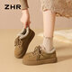 ZHR Birkenstock shoes for women winter short plush casual women's suede cowhide versatile cotton shoes for women EH278B camel 38