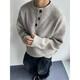 Gray sweater large size henley collar sweater men's lazy style inner base sweater jacket gray thick L