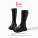 Barbie children's shoes girls boots spring and autumn high leather boots girls cotton boots children's boots DA6982 black 35