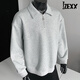 IZEXX half-zip sweatshirt men's spring American loose lapel polo shirt casual top long sleeve JW54 light gray L