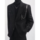 An Chuxia black high-end design light luxury starry sky suit jacket men's niche pearl hanging chain trendy three-piece set three-piece set black + black long sleeves + black trousers XL