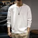 TLXT spring and autumn heavyweight inner wear men's long-sleeved T-shirt loose large size American fashion brand top Henry collar bottoming shirt sweatshirt white velvet XL suitable weight 145-160Jin Jin equals 0.5 kg