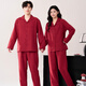 FENTENGCARE Couple Pajamas Women's Autumn and Winter New Red Festive Wedding Long Sleeve Cardigan Lapel Home Clothing for Men