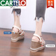 卡帝乐鳄鱼（CARTELO）品牌高档女凉鞋厚底坡跟凉鞋女夏季高跟鱼嘴女鞋子增高松糕女凉鞋 黑色 37