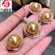 Lihuyang gold pearl full diamond earrings s925 18k gold plated luxury pendant thick gold necklace ring set for women gold pearl ring