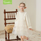 Snuffy girls princess dress children's dress autumn and winter velvet birthday dress skirt mesh skirt foreign style jade white 130