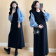 Ranqi Mommy Maternity Clothing 2025 Autumn New Designer Fake Two-piece Shirt Knitted Skirt Loose Slimming Spliced Maternity Dress Picture Color L