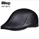JEEP SPIRIT old man hat men's new cowhide fashion versatile warm leather peaked hat ear protection cotton hat winter black M L (56-59c adjustable size)