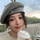 Autumn ballad big head circumference beret for women in autumn and winter showing face small three-dimensional shape stiff hemp gray woolen temperament painter hat burgundy one size