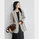 Dialogue (DUIBAI) high-intelligence modern contrasting color suit jacket for women 2026 spring new design commuting loose small suit light khaki M