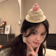 Cute bow cake birthday hat hairpin female photo props hair accessories side duckbill clip small top hat headdress beige birthday small hat hairpin