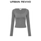 
UR2025 new winter women's clothing simple and relaxing Henry neck short slim T-shirt UYB450013 flower gray M