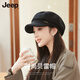JEEP Fashion Octagonal Beret Women's Autumn and Winter New Large Head Circumference Showing Face Small French Retro All-Match Newsboy Hat High-Looking Black Fashion Versatile/Daily Atmosphere One Size
