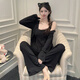 Modal 2025 spring and autumn new Modal cotton pajamas for women's suspender long-sleeved three-piece set fairy style home clothing internet celebrity gray (7374) M