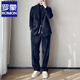 ROMON Hong Kong style light familiar corduroy drape suit suit men's jacket casual loose striped high-end two-piece suit gray 2XL