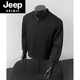 JEEP SPIRIT gray henley collar long-sleeved polo shirt men's American deconstructed splicing right shoulder t-shirt boxy version inner sweatshirt light gray short sleeves M