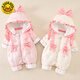 G.duck baby jumpsuit winter clothing newborn princess cotton clothing super fashionable baby girl clothes winter thickened velvet cotton clothing pink 90cm suitable for height 80-age one and a half years old to about 2 years old