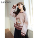LAGOGO Cute Dog Yuexin Contrast Color Collar Mixed Pollen Sweater Women Lagogu 2025 Winter Imitation Mink Velvet Sweater Mixed Color L