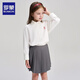 Romon children's clothing French preppy shirt girls autumn lace doll collar top embroidered white shirt white 120