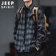 JEEP SPIRIT Jeep brushed thickened plaid shirt men's autumn and winter workwear long-sleeved shirt casual jacket dark gray 2XL
