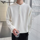 AX Armani Henry Collar White Sweatshirt Men's Spring and Autumn Texture Autumn Top Light Mature Style Long Sleeve T-shirt gam-6438 Stand Collar Long Sleeve Sweatshirt Desert Color M Weight 120Jin Jin is equal to within 0.5 kg