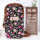 Cotton fabric mobile phone bag for mothers to carry mobile phone coins when shopping for groceries, vertical arm wrist zipper hanging neck mobile phone bag, black bottom red chrysanthemum XL size