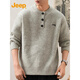 JEEP Jeep Casual Sweater Men's 2025 Autumn and Winter Henley Neck Sweater Trendy Brand Loose Sweater Men 25005 Light Gray Jeep Official M_90-110Jin Jin is equal to 0.5 kg