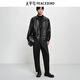 PEACEBIRD Men's Wear Shopping Mall Same Style 2025 Winter New PU Leather Stand Collar Jacket B2BCF4119 Black 1 L
