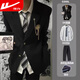 Pull back dk uniform boys preparatory school uniform adult dress a complete set of jk suit jacket couple suit suit class suit black suit + white shirt (free tie) XL