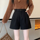Korean style woolen shorts for women 2025 autumn and winter high-waisted hip-covering wide-leg pants for small people A-line Martin boot pants M01 black without belt M recommended 95-105Jin Jin equals 0.5 kg