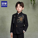 Luo Meng Boys' New Chinese Suit Jacket Tang Suit Chinese Style Tunic Suit Children's Suit Performance Clothing Black 160