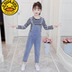 G.DUCKKIDS spring and autumn girls' denim buckle overalls 2025 new style medium and large children's loose children's suspender trousers light blue children's suspender trousers 140 cm