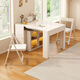 Fantasy cream style retractable solid wood dining table and sideboard integrated island small apartment space-saving multifunctional high-end folding table milky white freely retractable/can store 4 folding chairs in the cabinet at the same time retractable dining table cabinet + solid wood folding chairs*6