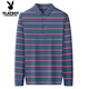 Playboy Pure Cotton Streifen Langarm T-Shirt Herren Frühling und Herbst Casual Vielseitig vielseitiges Top-Lampe-Mode-Polo-T-Shirt Amap/2356 Dunkelgrau L 17088a
